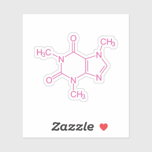 Roze Cafeïnemolecuul Sticker (Vel)