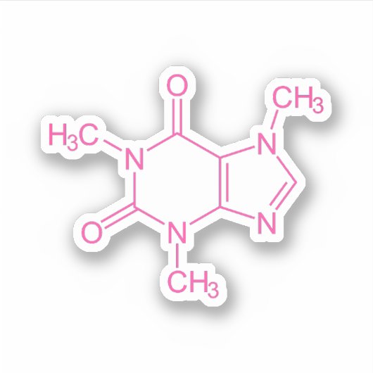 Roze Cafeïnemolecuul Sticker (Voorkant)