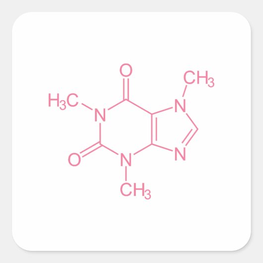 Roze Cafeïnemolecuul Vierkante Sticker (Voorkant)