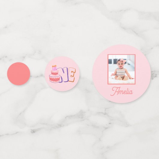 Roze Cake 1st Birthday Tabel Confetti (Voorkanten)