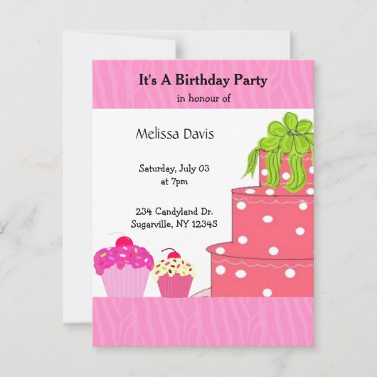 Roze Cake and Cupcakes Birthday Invitation Kaart (Voorkant)