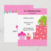 Roze Cake and Cupcakes Birthday Invitation Kaart (Voorkant / Achterkant)