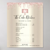 Roze Cake Bakkerij Glitter Druppel Gouden Menu Pri Poster (Voorkant)