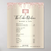 Roze Cake Bakkerij Glitterende Druppel Gouden Menu Poster (Voorkant)