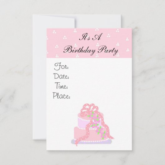 Roze Cake Birthday Party Invitation Kaart (Voorkant)