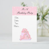 Roze Cake Birthday Party Invitation Kaart (Staand voorkant)
