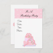 Roze Cake Birthday Party Invitation Kaart (Voorkant / Achterkant)