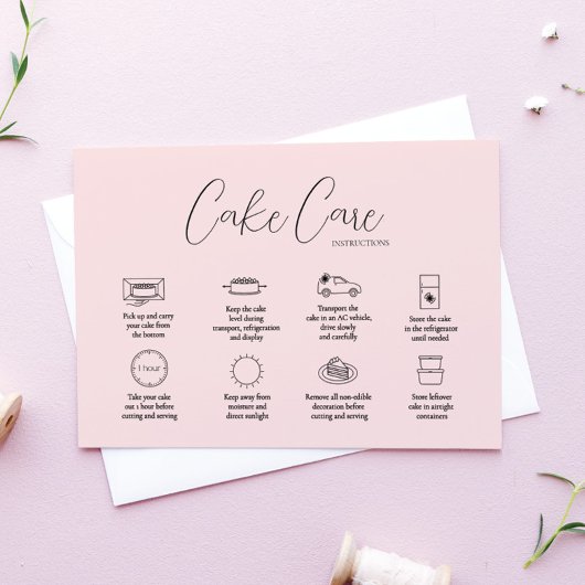 Roze Cake Care Instructie Kaart Notitiekaartje