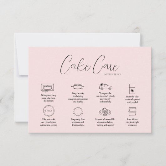 Roze Cake Care Instructie Kaart Notitiekaartje (Voorkant)
