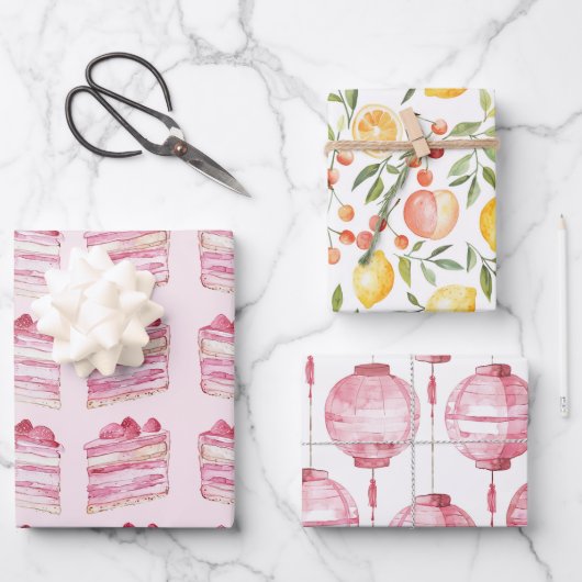 Roze Cake Citroen Lantaarns Bruidsdiner Inpakpapier Vel (Voorkant)