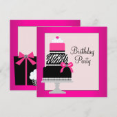 Roze cake cupcake verjaardagsfeestje kaart (Voorkant / Achterkant)