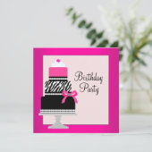 Roze cake cupcake verjaardagsfeestje kaart (Staand voorkant)