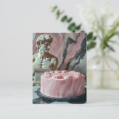 Roze cake en een marmeren beeld briefkaart (Staand voorkant)