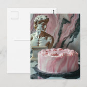 Roze cake en een marmeren beeld briefkaart (Voorkant / Achterkant)