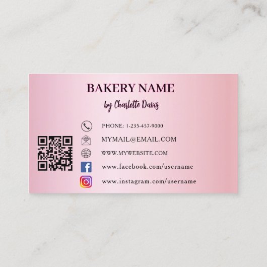 Roze cake gebak bakkerij QR code Visitekaartje (Achterkant)