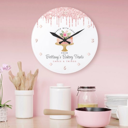 Roze Cake Glitter Druppels Moderne Chic Bakkerij Grote Klok