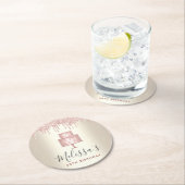 Roze cake glitters druppels elegante meisjesachtig ronde kartonnen onderzetter (Insitu)