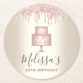 Roze cake glitters druppels elegante meisjesachtig ronde kartonnen onderzetter (Voorkant)