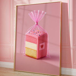 Roze cake kunstprint, Mooie pastel muur bakkerij Poster