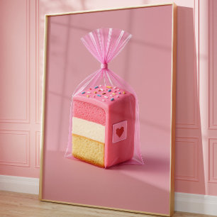 Roze cake kunstprint, Mooie pastel muur bakkerij Poster