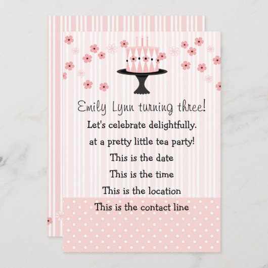 Roze Cake met 3 kaarsen Kaart (Voorkant / Achterkant)