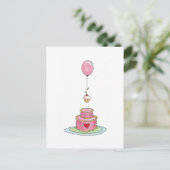 Roze cake met ballon en cupcake briefkaart (Staand voorkant)