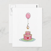 Roze cake met ballon en cupcake briefkaart (Voorkant / Achterkant)