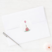 Roze cake met ballon en cupcake ronde sticker (Envelop)
