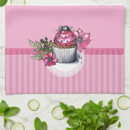 Roze cake met Flowers Kitchen Towel Theedoek
