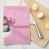 Roze cake met Flowers Kitchen Towel Theedoek (Quarter Fold)