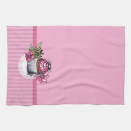 Roze cake met Flowers Kitchen Towel Theedoek