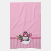 Roze cake met Flowers Kitchen Towel Theedoek (Verticaal)