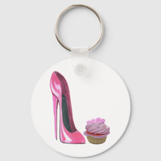 Roze cake met hart en roze Stiletto-schoen Sleutelhanger