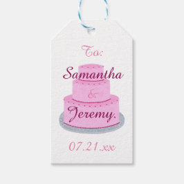 Roze cake met hartjes gepersonaliseerde cadeaubijs cadeaulabel