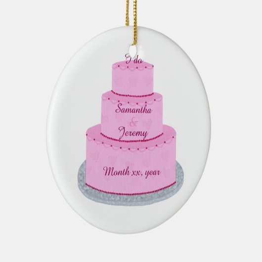 Roze Cake met Hearts Wedding Ornaments Keramisch Ornament (Rechts)