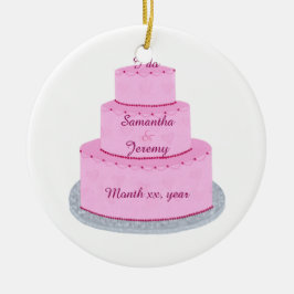 Roze Cake met Hearts Wedding Ornaments Keramisch Ornament