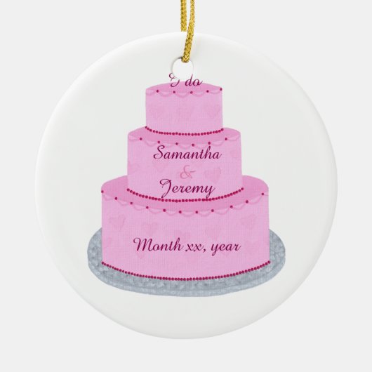 Roze Cake met Hearts Wedding Ornaments Keramisch Ornament (Voorkant)