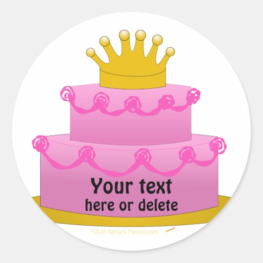 Roze Cake met kroongeboorte Ronde Sticker (Voorkant)
