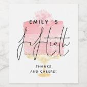 Roze Cake Name 50th Birthday Bedankt Cheers Wijn Etiket (Enkel label)