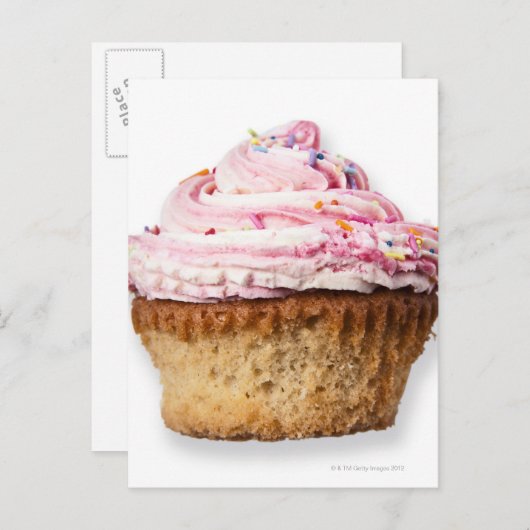 Roze cake, op witte achtergrond, uitgesneden briefkaart (Voorkant / Achterkant)