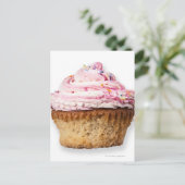 Roze cake, op witte achtergrond, uitgesneden briefkaart (Staand voorkant)