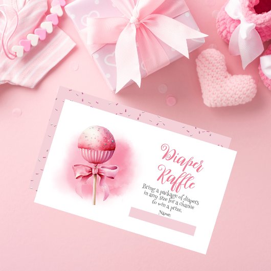 Roze Cake Pop Meisje Baby shower Luier Raffle Informatiekaartje