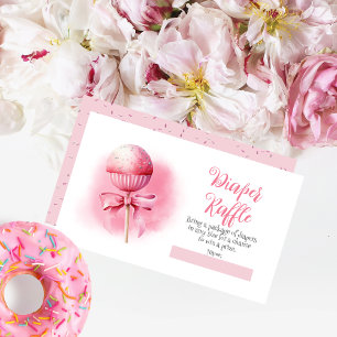 Roze Cake Pop Meisje Baby shower Luier Raffle Informatiekaartje