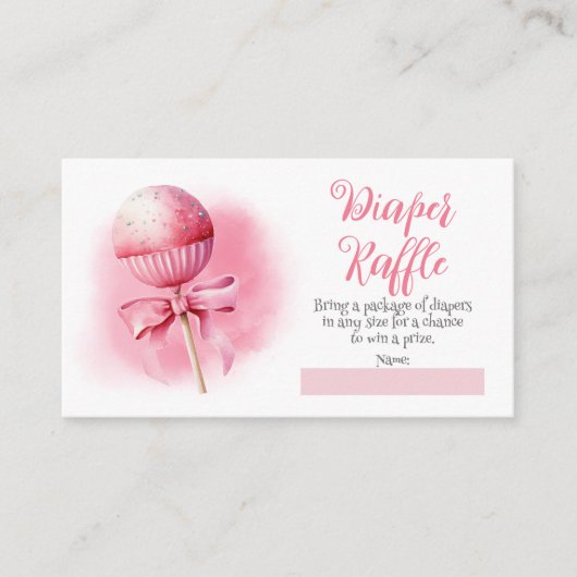 Roze Cake Pop Meisje Baby shower Luier Raffle Informatiekaartje (Voorkant)