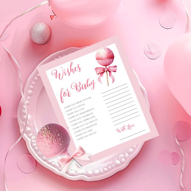 Roze Cake Pop Meisje Baby shower Wensen voor Baby (Pink Cake Pop Girl Baby Shower Wishes for Baby Card -- Pink Candy Frame Collection)
