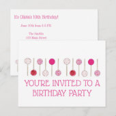 Roze Cake Pops Verjaardagsfeest Uitnodiging Briefkaart (Voorkant / Achterkant)