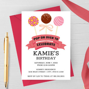 Roze Cake Pops Verjaardagsfeestje Kaart