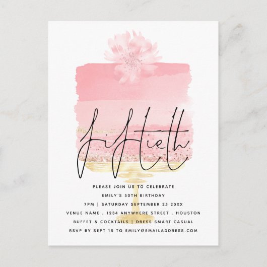 Roze Cake Script Overlay 50th Birthday Invitation Briefkaart (Voorkant)