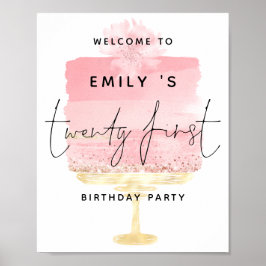Roze Cake Script Welkom Naam 21e Verjaardagsfeestj Poster
