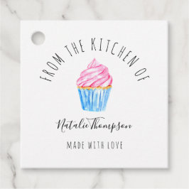 Roze cake uit de keuken van de bakkerij bedankjes labels